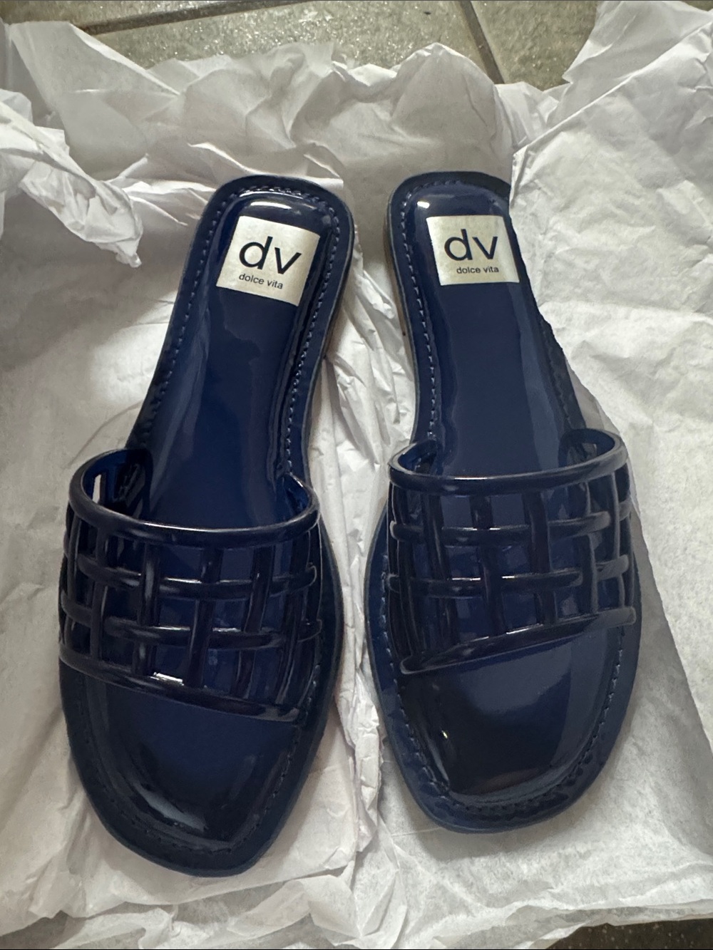 Dolce Vita Glossy Navy Woven Slide Sandals